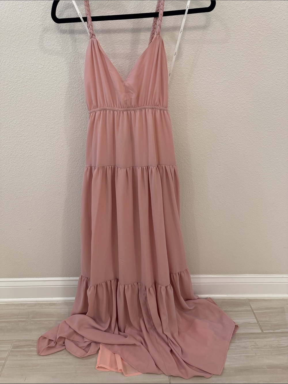 Lulu's Dusty Rose Braided-Strap Tiered Maxi Dress